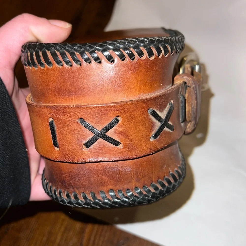 Vintage Belt Bag Handmade Brown Genuine Leather Buckle Bag Satchel Bag - Picture 8 of 15